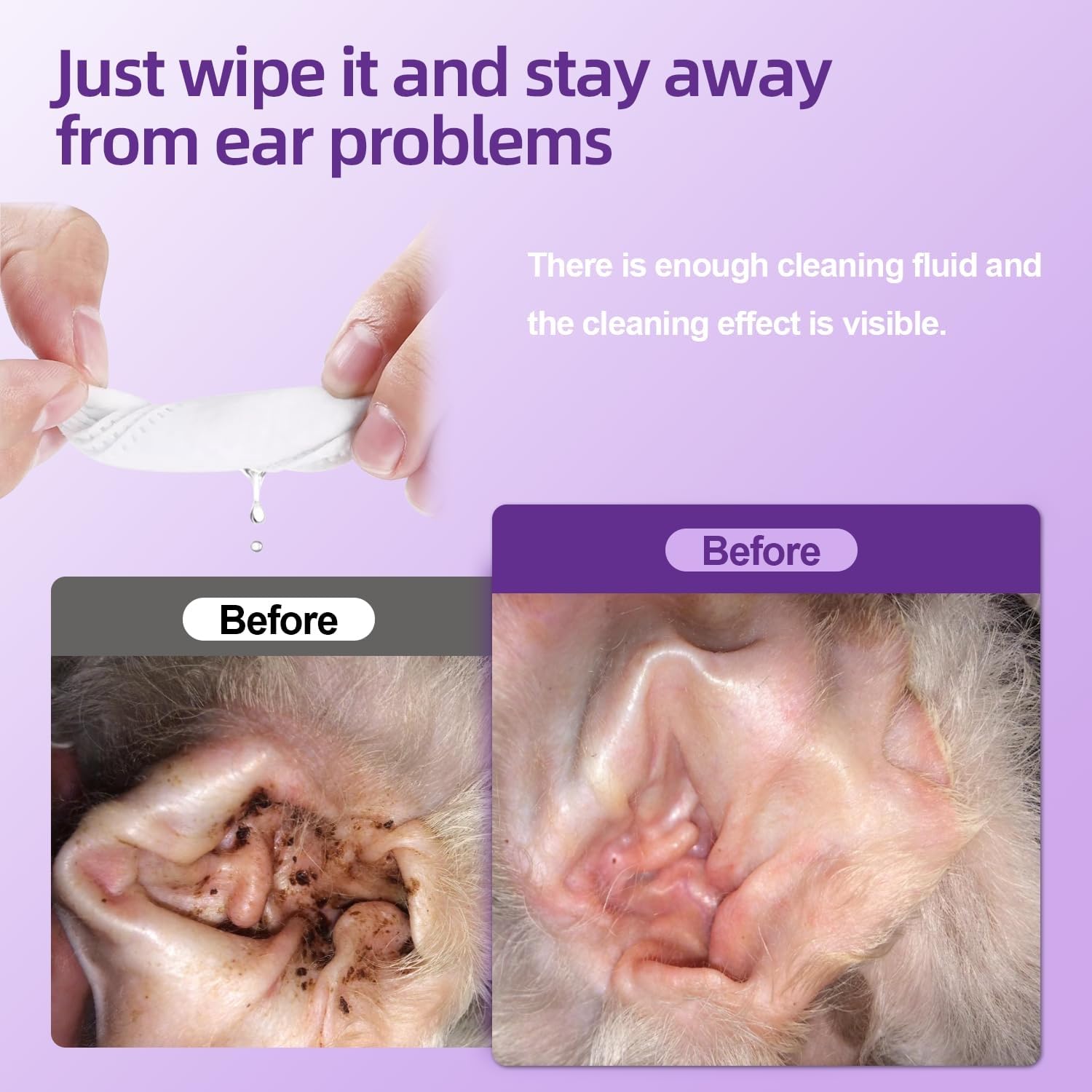 Pet Ear Cleaning Wipes for Dogs & Cats | 50 Disposable Dog Ear Cleaner Wipes with Gentle Solution | Alcohol-Free Itch, Odor & Wax Remover - Image 5