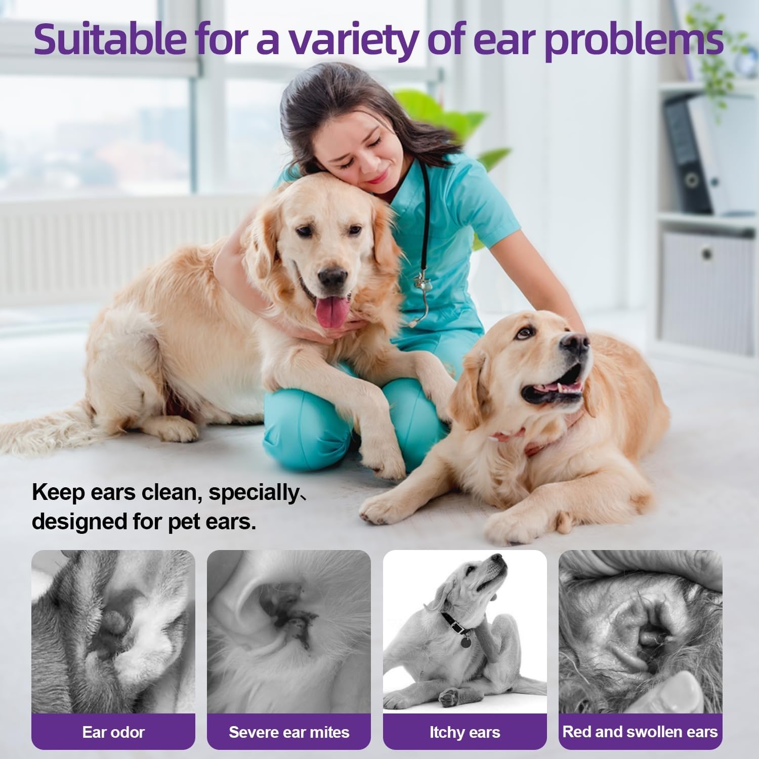 Pet Ear Cleaning Wipes for Dogs & Cats | 50 Disposable Dog Ear Cleaner Wipes with Gentle Solution | Alcohol-Free Itch, Odor & Wax Remover - Image 7