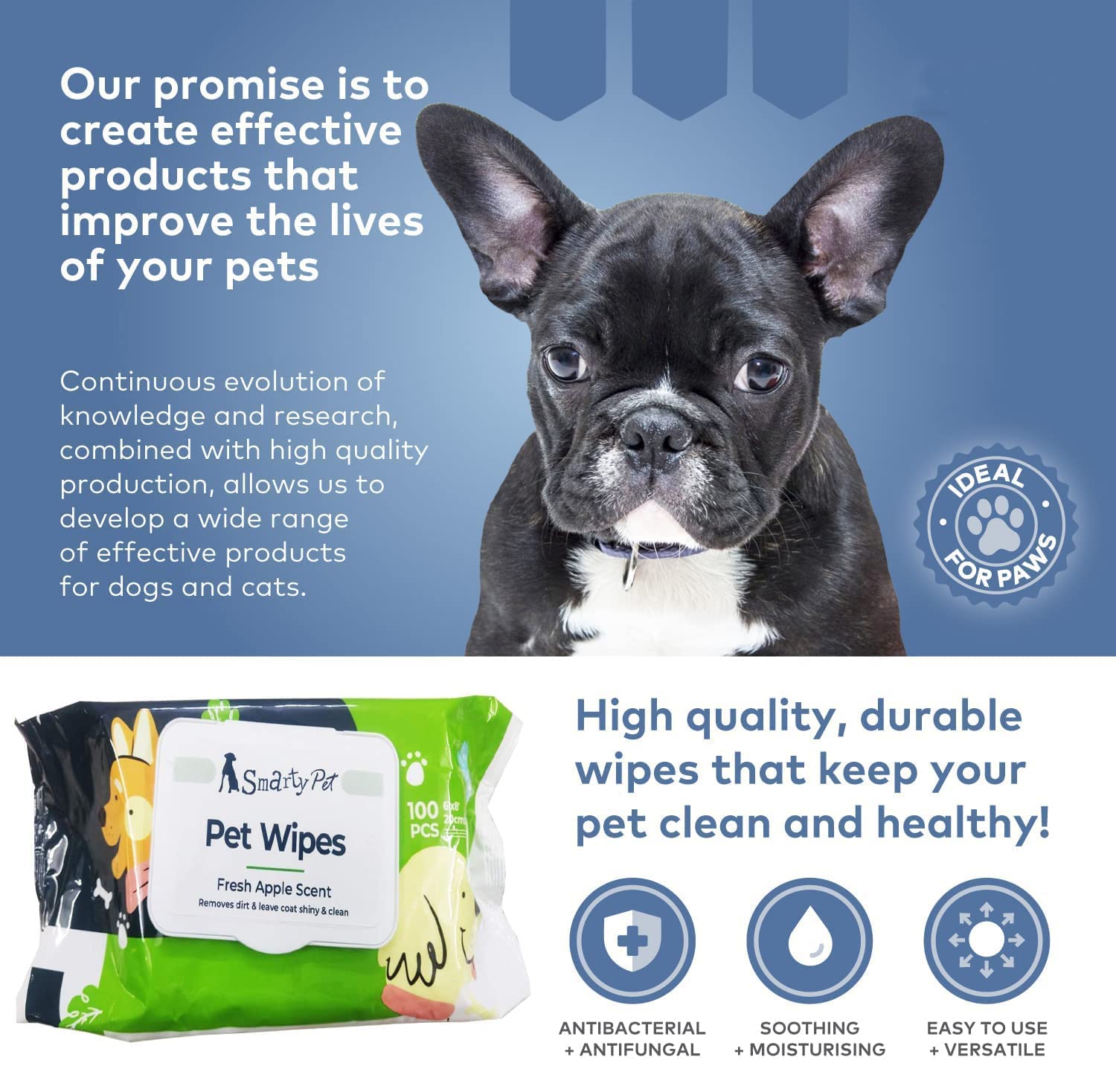 Agirav Hypoallergenic Dog Wipes, Cleaning and Odor-Controlling Grooming Wipes for Paws, Body, and Butt, Perfect for Puppy and Adult Dogs, Fresh Apple Scent, 100 Count - Image 3